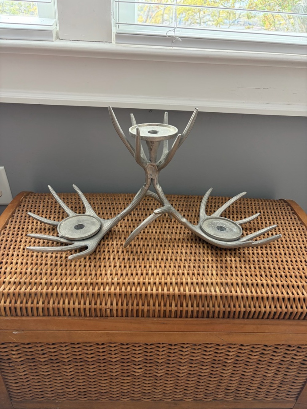 Vintage Metal Antler Candleabra Candle Holder Centerpiece depth